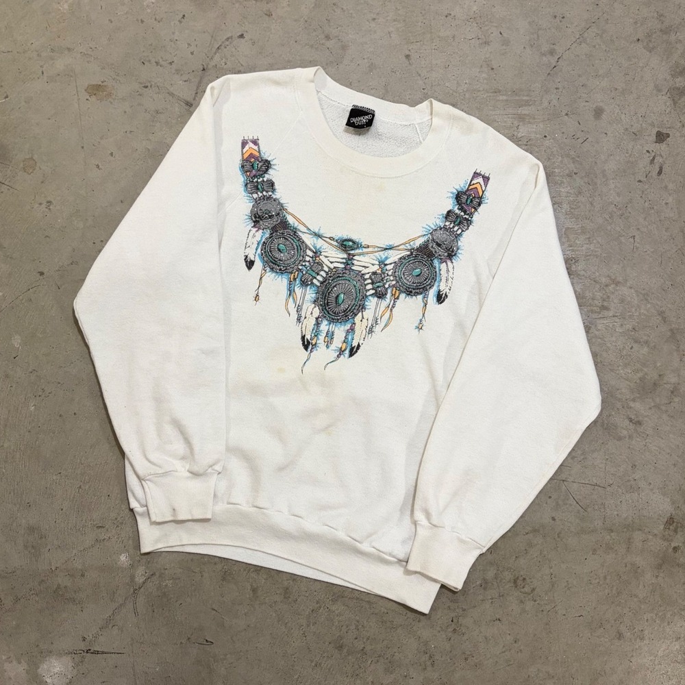 Vintage Diamond Dust‎ Southwestern Graphic Sweatshirt White Large Made in USA